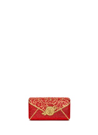 Main View - Click To Enlarge - JUDITH LEIBER - Red envelope ridged rectangle crystal pavé box clutch