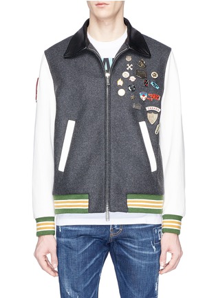 Main View - Click To Enlarge - 71465 - Mix pin leather sleeve bomber jacket