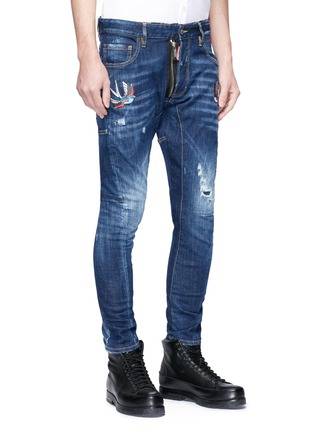Front View - Click To Enlarge - 71465 - 'Tidy Biker' bird appliqué jeans