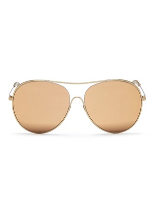 Main View - Click To Enlarge - VICTORIA BECKHAM - 'Loop Round' 24k gold plated aviator mirror sunglasses
