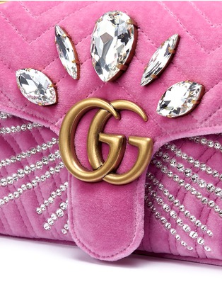 Detail View - Click To Enlarge - GUCCI - 'GG Marmont' glass crystal small quilted velvet crossbody bag