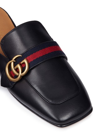 Detail View - Click To Enlarge - GUCCI - GG Web stripe leather loafer slides