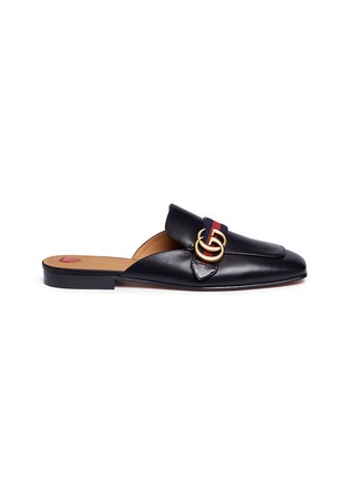 Main View - Click To Enlarge - GUCCI - GG Web stripe leather loafer slides