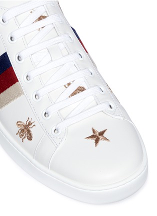 Detail View - Click To Enlarge - GUCCI - 'Ace' embroidered Web stripe leather step-in sneakers