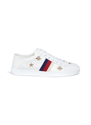 Main View - Click To Enlarge - GUCCI - 'Ace' embroidered Web stripe leather step-in sneakers