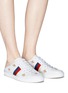Figure View - Click To Enlarge - GUCCI - 'Ace' embroidered Web stripe leather step-in sneakers