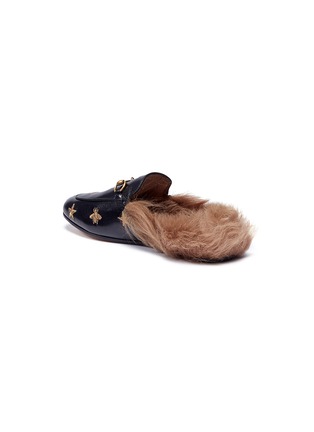 Detail View - Click To Enlarge - GUCCI - 'Princetown' embroidered lamb fur leather slide loafers