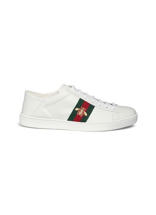 Main View - Click To Enlarge - GUCCI - 'Ace' bee embroidered Web stripe leather step-in sneakers