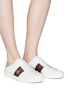 Figure View - Click To Enlarge - GUCCI - 'Ace' bee embroidered Web stripe leather step-in sneakers