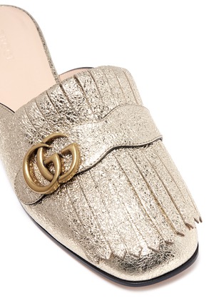 Detail View - Click To Enlarge - GUCCI - 'Marmont' cracked leather kiltie slippers