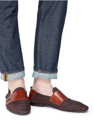 Figure View - Click To Enlarge - CASABLANCA1942 - 'Monakus' leather panel woven raffia step-in loafers