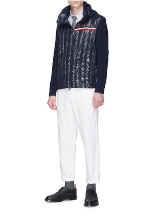 Figure View - Click To Enlarge - MONCLER - Logo print retractable hood down puffer cardigan