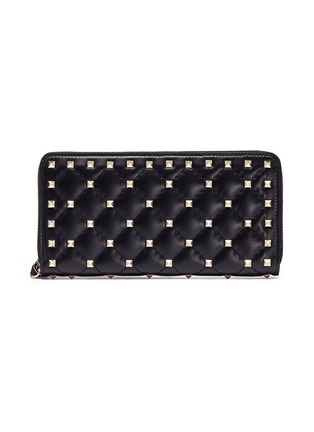 Main View - Click To Enlarge - VALENTINO GARAVANI - 'Rockstud Spike' quilted lambskin leather wallet