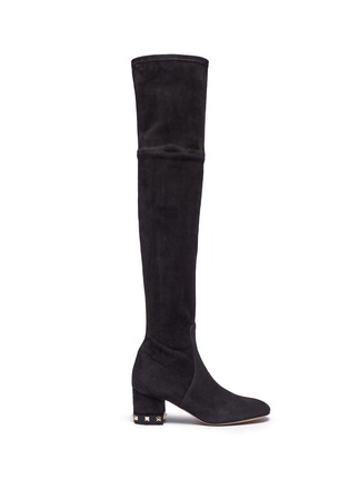 Main View - Click To Enlarge - VALENTINO GARAVANI - 'Rockstud' stretch suede thigh high boots