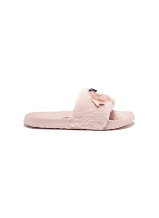 Main View - Click To Enlarge - SAM EDELMAN - 'Mackie' patch faux fur band kids slide sandals