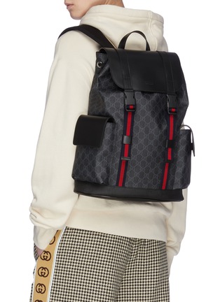 Figure View - Click To Enlarge - GUCCI - WEB STRIPE GG SUPREME CANVAS BACKPACK