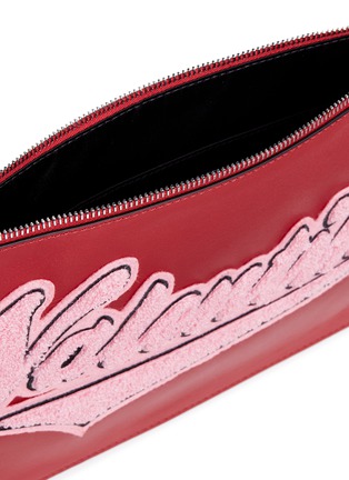 Detail View - Click To Enlarge - VALENTINO GARAVANI - Chenille logo patch leather zip pouch