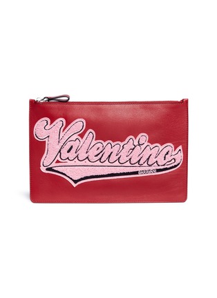 Main View - Click To Enlarge - VALENTINO GARAVANI - Chenille logo patch leather zip pouch