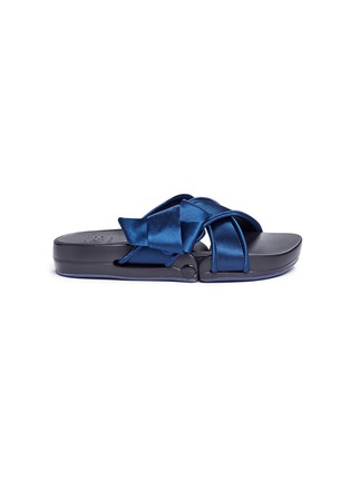 Main View - Click To Enlarge - FIGS BY FIGUEROA - 'Figomatic' silk satin bow cross strap slide sandals