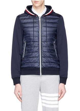 Main View - Click To Enlarge - MONCLER - 'Maglia' jersey panel down puffer zip hoodie