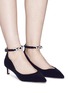 Figure View - Click To Enlarge - PEDDER RED - Strass chain ankle strap velvet pumps