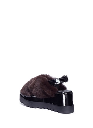Detail View - Click To Enlarge - PEDDER RED - Faux fur cross strap slingback platform sandals