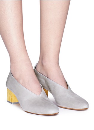 Figure View - Click To Enlarge - GRAY MATTERS - 'Mildred' geometric heel choked-up suede pumps