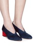 Figure View - Click To Enlarge - GRAY MATTERS - 'Mildred' cube heel choked-up suede pumps