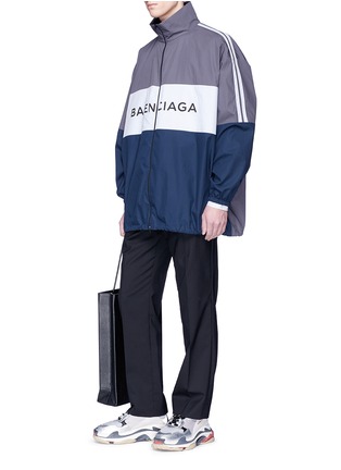 Figure View - Click To Enlarge - BALENCIAGA - Logo print colourblock oversized track jacket