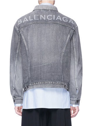 Back View - Click To Enlarge - BALENCIAGA - Logo print washed denim jacket