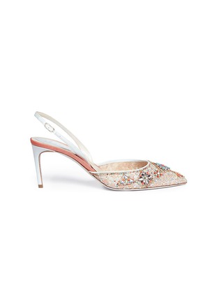 Main View - Click To Enlarge - RENÉ CAOVILLA - Strass embellished lace and leather slingback pumps