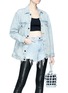 Figure View - Click To Enlarge - ALEXANDER WANG - 'Roxy' dome stud mini denim caged leather bucket bag
