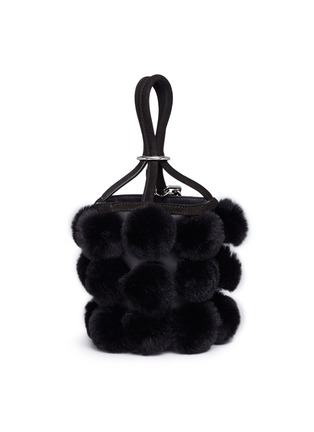 Detail View - Click To Enlarge - ALEXANDER WANG - 'Roxy' caged rabbit fur pompom mini leather bucket bag