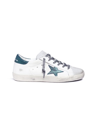 Main View - Click To Enlarge - GOLDEN GOOSE - 'Superstar' glitter star patch leather suede sneakers