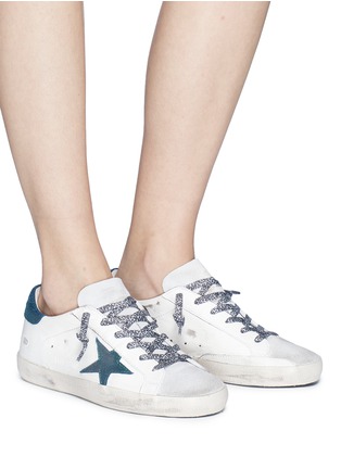 Figure View - Click To Enlarge - GOLDEN GOOSE - 'Superstar' glitter star patch leather suede sneakers