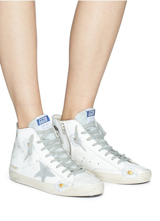 Figure View - Click To Enlarge - GOLDEN GOOSE - 'Francy' sunflower print leather high top sneakers