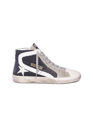 Main View - Click To Enlarge - GOLDEN GOOSE - 'Slide' glitter suede high top sneakers