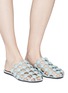 Figure View - Click To Enlarge - ALEXANDER WANG - 'Amelia' dome stud caged denim slides