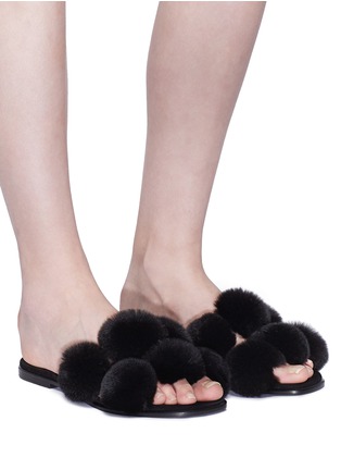 Figure View - Click To Enlarge - ALEXANDER WANG - 'Ava' pompom fur slide sandals