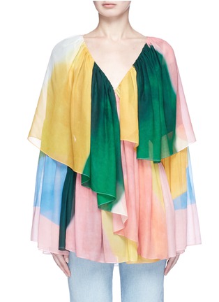 Main View - Click To Enlarge - ROSETTA GETTY - Colourblock tiered ruffle silk chiffon blouse