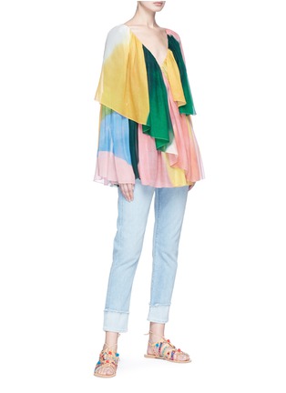 Figure View - Click To Enlarge - ROSETTA GETTY - Colourblock tiered ruffle silk chiffon blouse