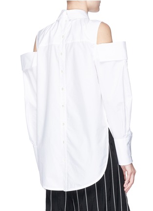 Back View - Click To Enlarge - THE KEIJI - Double placket cold shoulder high-low shirt