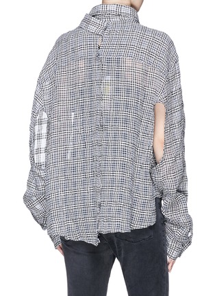 Back View - Click To Enlarge - BEN TAVERNITI UNRAVEL PROJECT  - Cut-out sleeve check plaid linen-cotton shirt