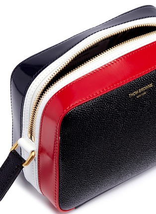 Detail View - Click To Enlarge - THOM BROWNE  - Stripe mini pebble grain leather crossbody business bag