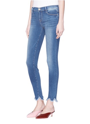 Front View - Click To Enlarge - FRAME - 'Le Skinny de Jeanne' fringed scalloped cuff cropped jeans