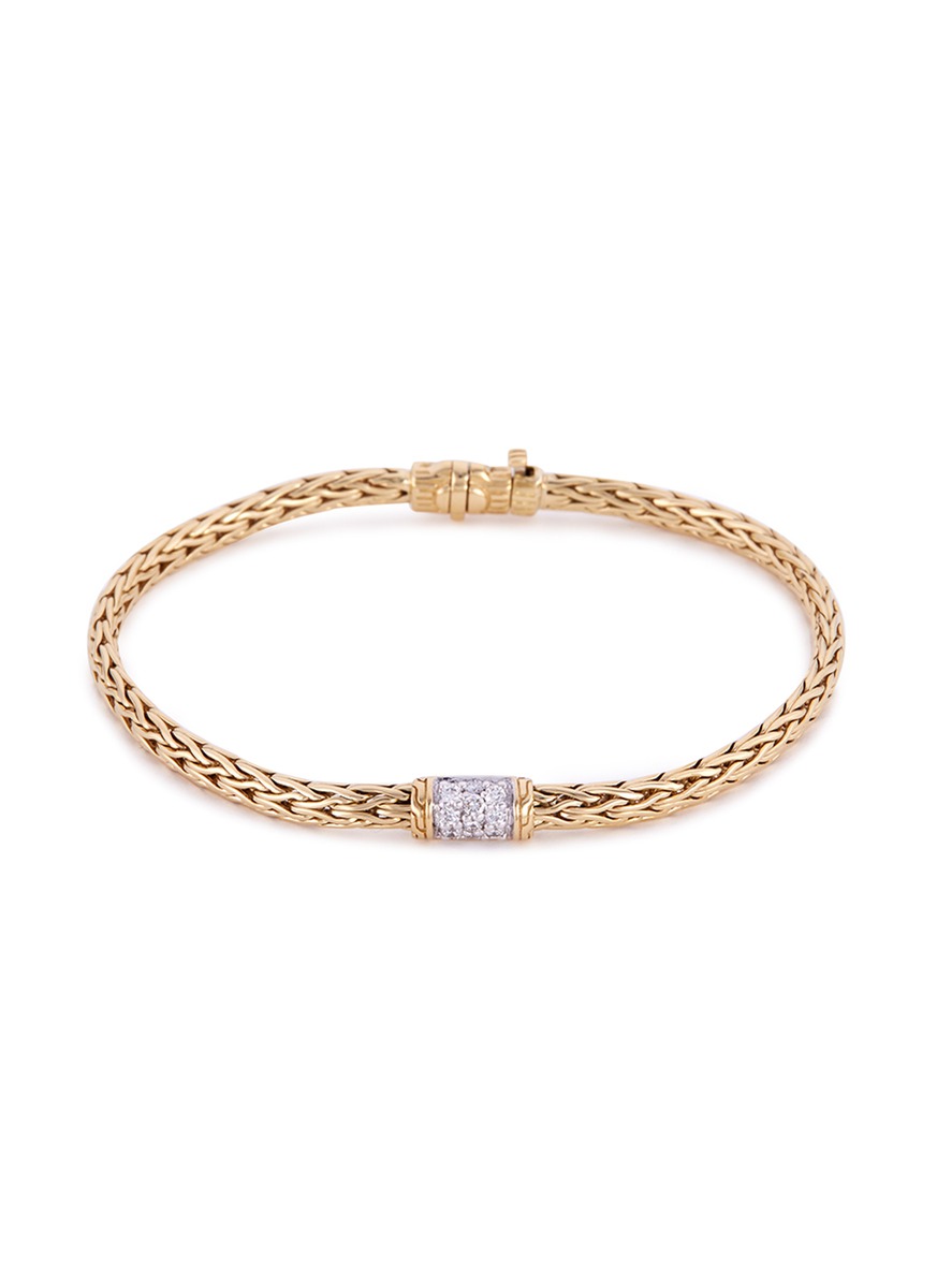 'Classic Chain' Diamond 18k yellow gold slim woven chain bracelet