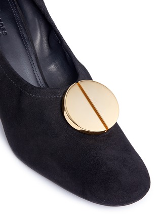 Detail View - Click To Enlarge - MERCEDES CASTILLO - 'Lena Mid' oversized nail plate choked-up suede pumps