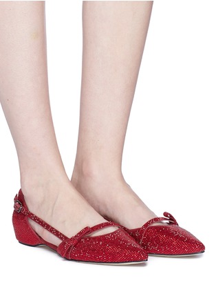Figure View - Click To Enlarge - PEDDER RED - 'Kelly' strass strappy suede d'Orsay flats