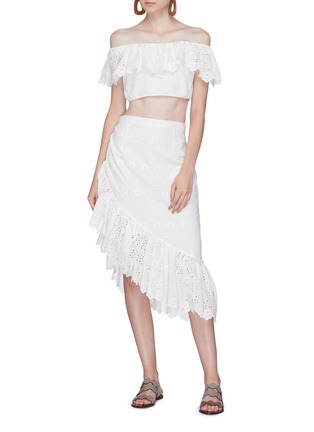 Figure View - Click To Enlarge - LOVESHACKFANCY - 'Alana' asymmetric ruffle broderie anglaise skirt