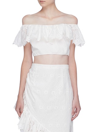 Main View - Click To Enlarge - LOVESHACKFANCY - 'Maria' broderie anglaise cropped off-shoulder top